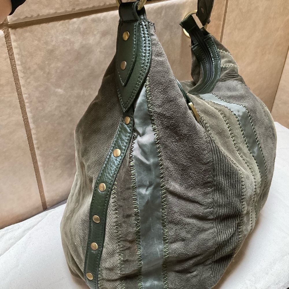 *REHAB* Tommy Hilfiger Vintage y2k bag Olive GREEN stripped Satchel Handbag - Picture 2 of 16